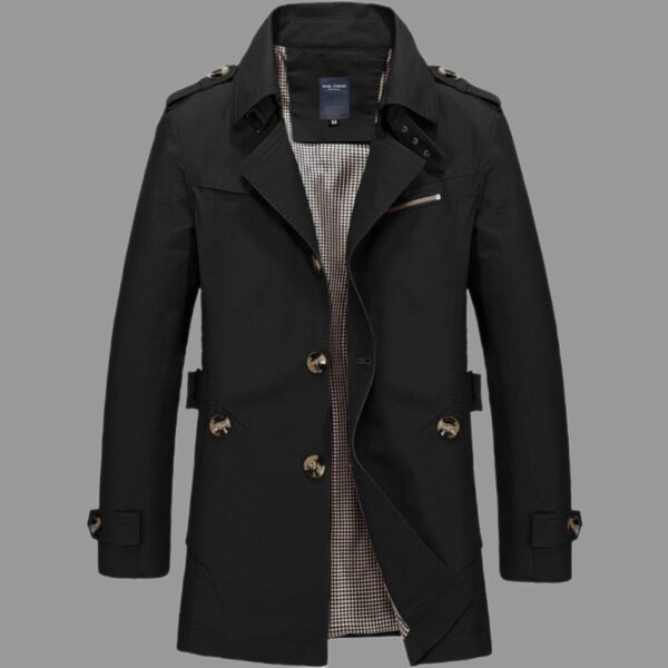 Casual Men's Long Trench Jacket - Image 3